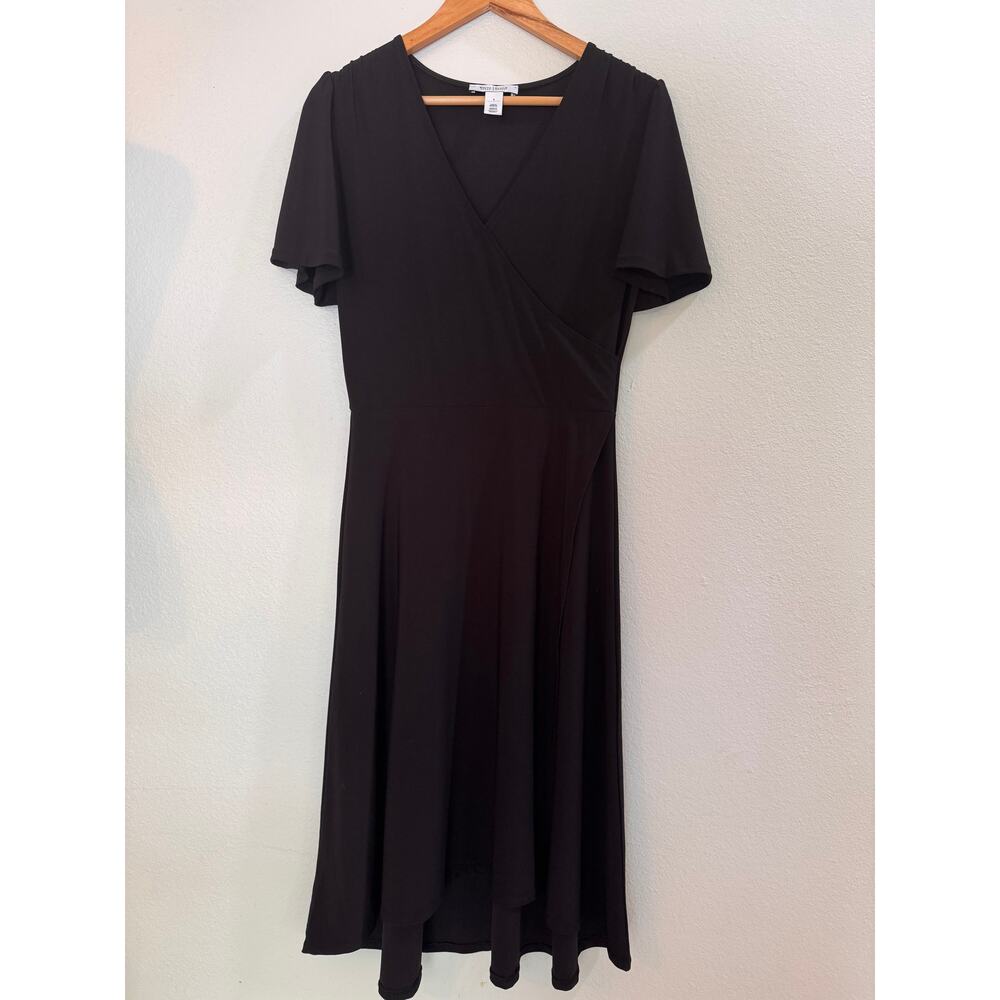 White House Black Market Black Faux Wrap Short Sleeve Dress Size 4 - Picture 2 of 9